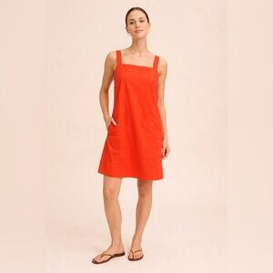 Eileen Fisher Organic Cotton Orange Red Dress Size M Sleeveless Knee Length